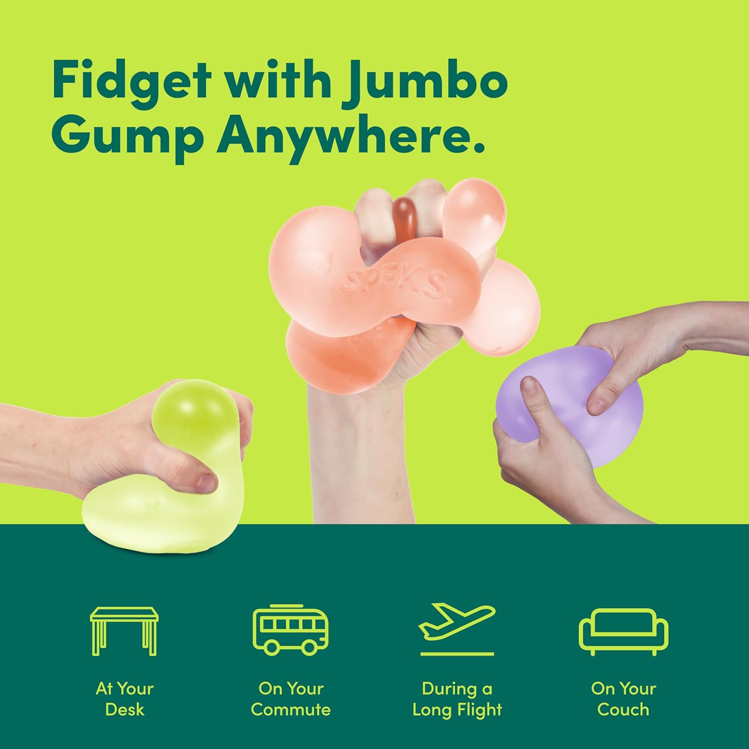 Speks Gump Jumbo large memory gel stress ball desk fidget toy info