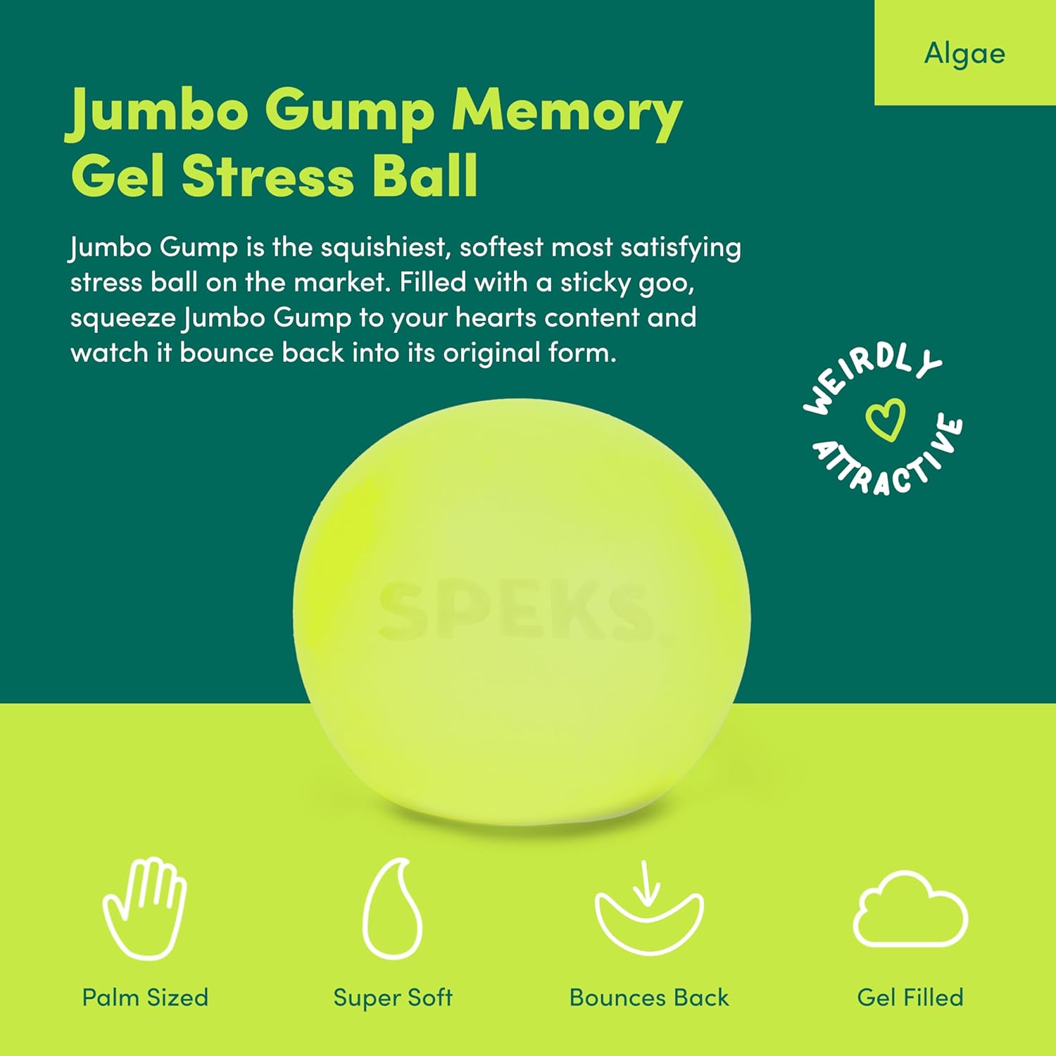 Speks Gump Jumbo large memory gel stress ball desk fidget toy info