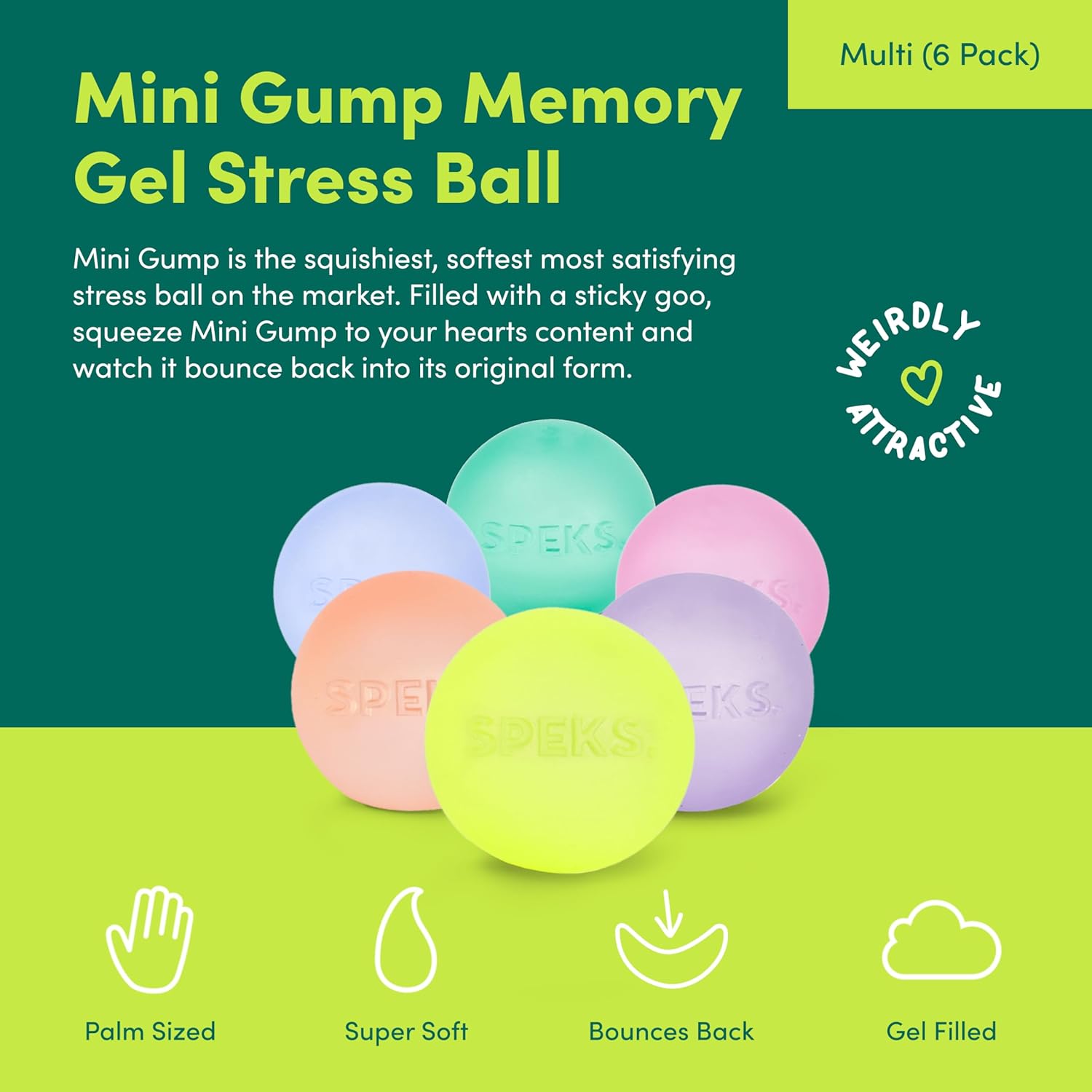 Speks Gump Mini memory gel stress ball small desk fidget toy info
