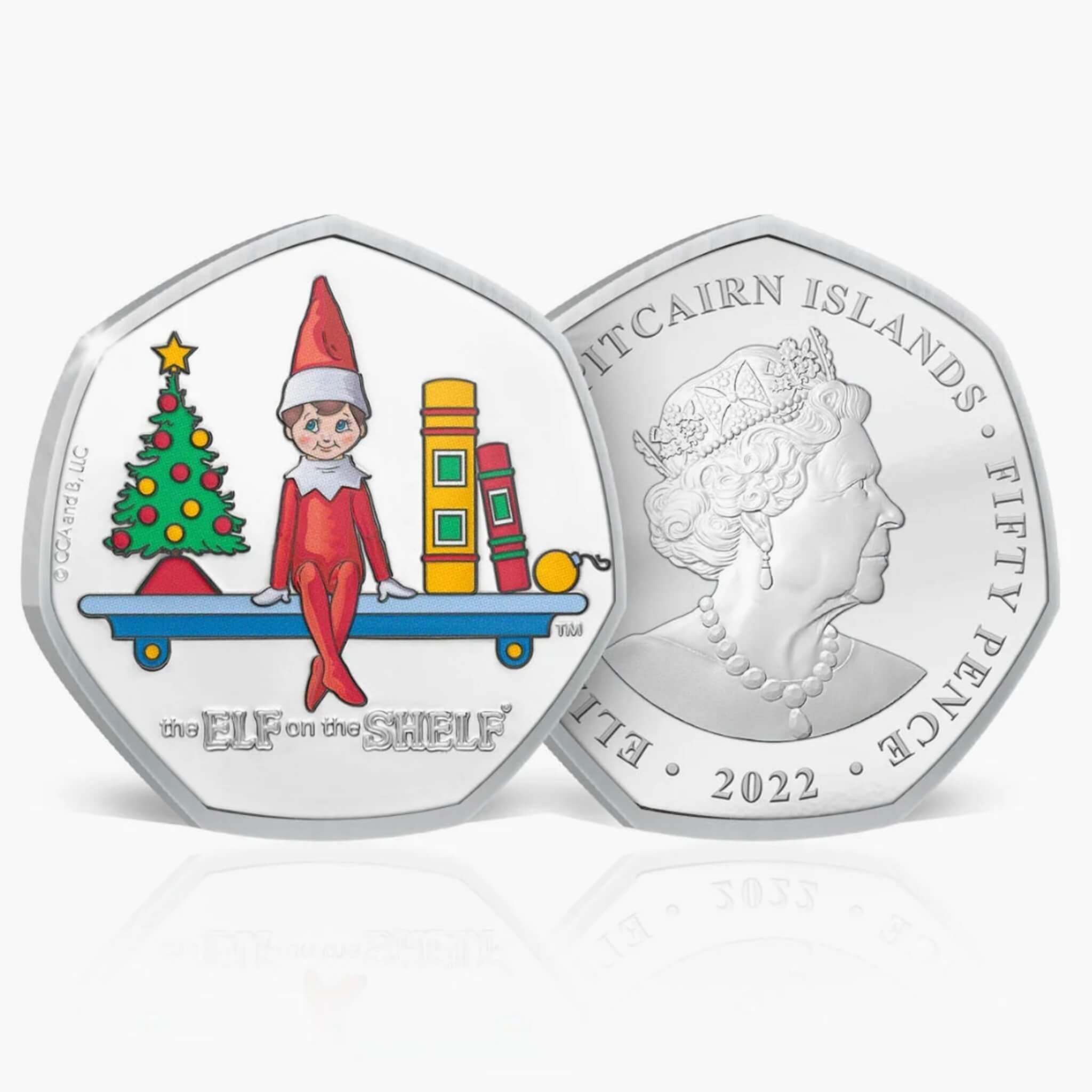 Elf on the Shelf BU 50p Coloured Coin in Christmas Card Coin (LIMITED EDITION) - The Elf on The Shelf